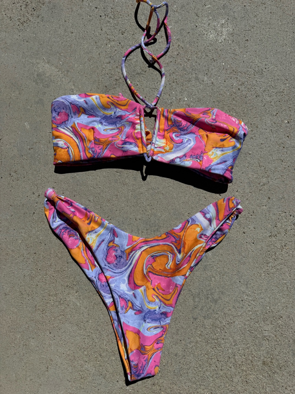 Skatie Pink Orange Purple Swirl Bandeau Bikini